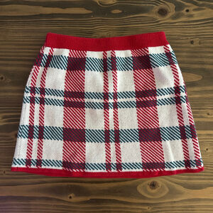 Girls Plaid Cotton Mini Skirt S 5/6 Red White Holiday Knit Winter Outfit
